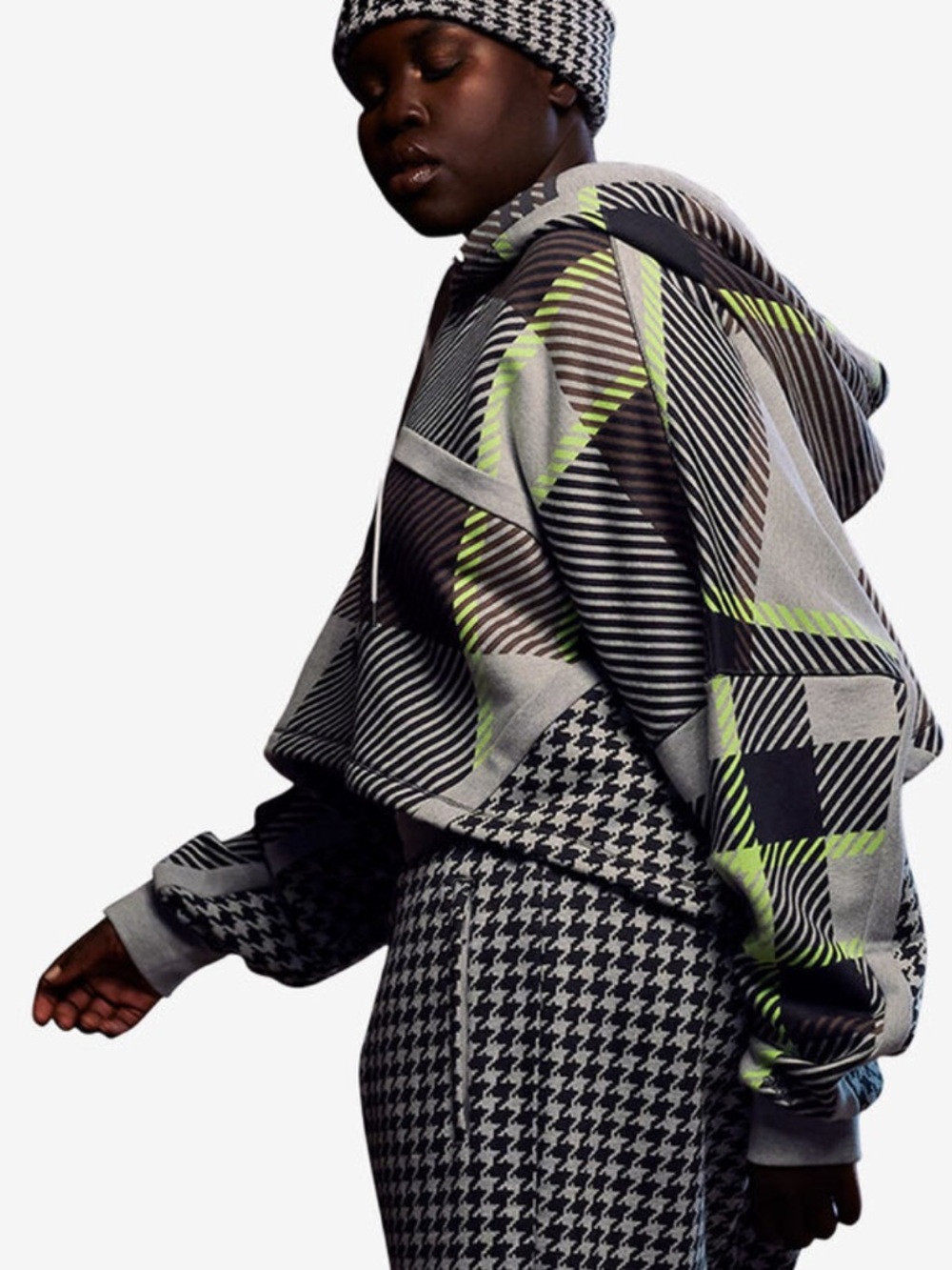adidas Ivy Park Oversized Striped Shrug in Gray, Brown & Neon Green size S - Picture 2 of 13